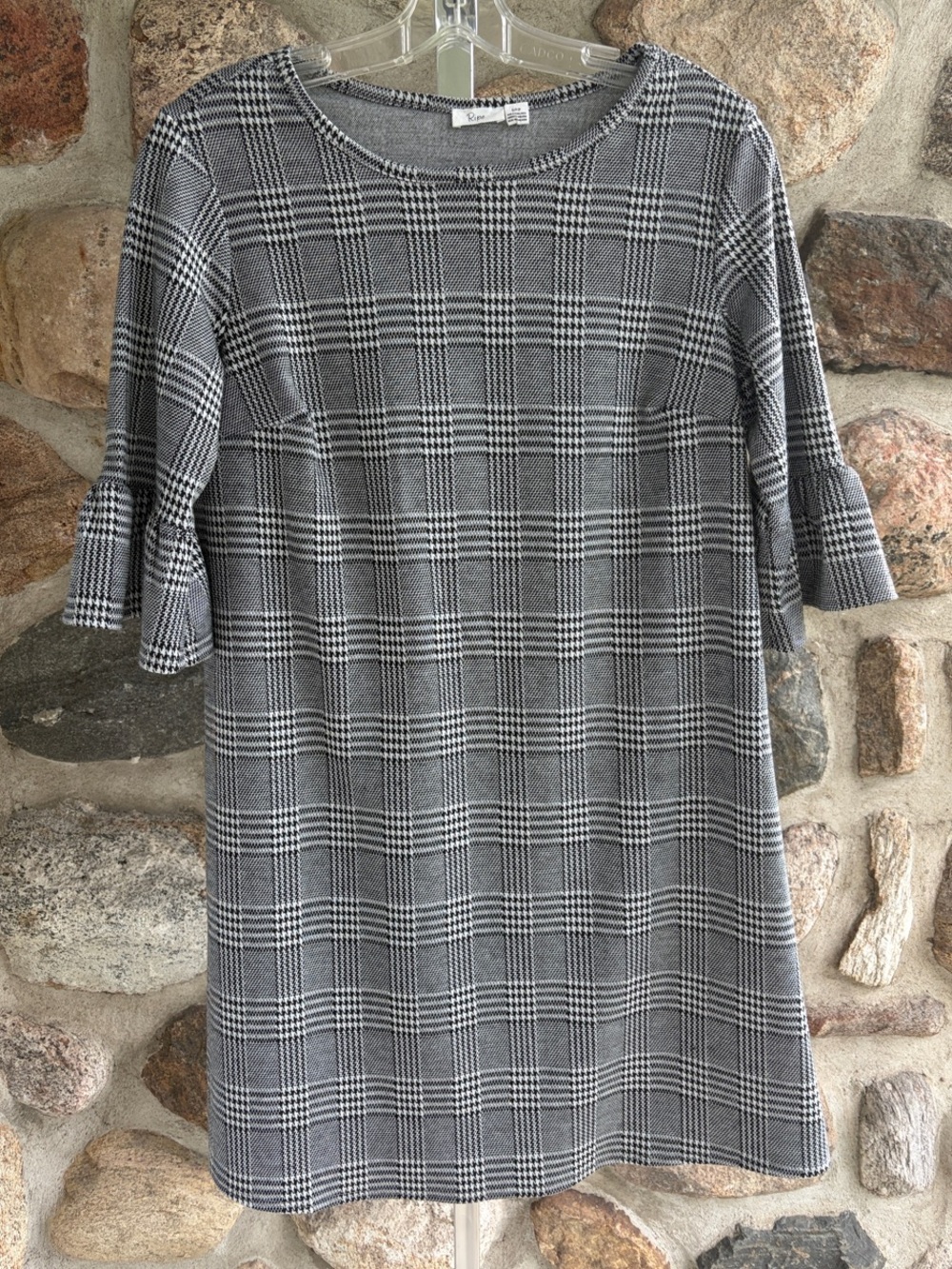 Ripe Gray Glen Plaid Midi Dress with Bell Sleeves